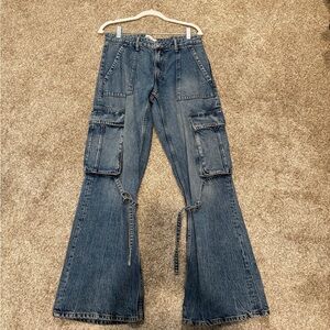 Zara Women's Denim Flare Cargo Jeans